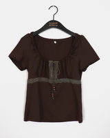 Kuro Vintage Shirring Lace Short-Sleeved T-Shirt