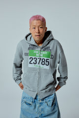 Street league artwork damage washing hoodie zip-up (Melange)
