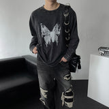 バタフライプリント長袖Tシャツ (DP779389802718)