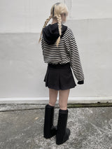 Waffle Stripe Crop Hoodie (2colors)
