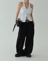 frill halterneck striped shirt blouse