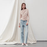 SHIRRING DRAPE LONG SLEEVE TOP BEIGE