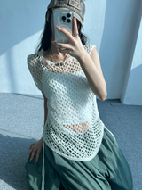 SIDE STRING POINT MESH SLEEVELESS🤎🤍🖤 - 3 COLORS