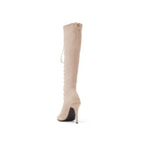 Suede Lace-Up Open Toe Boots Heel(Beige)