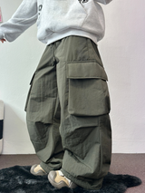 ヒーター❤カーゴオーバーロングバンディングパンツ 🩶🖤🤎💚4COLOR