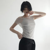 [Encoat] タンクレイヤード メッシュキャップスリーブTシャツ- 3カラー