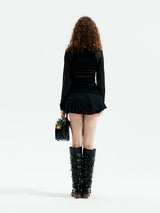Emoha Black Witch Rock Visual Kei Red and Black Plaid Pleated Skirt