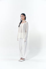 Knit Tie Long Sleeve Set Ivory