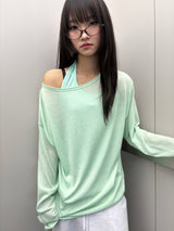 Silishy Sheer Boat Neck Loose Knit Top 4color
