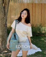 MADE. ブラー レタリング オフショルダー Tシャツ