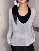 Frisley Pastel U-Neck Loose Summer Knit Top 4color