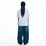 Lettering Wide Denim Pants - DEEP BLUE