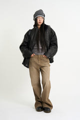 Fur lining leather blouson jumper