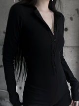button deep v jumpsuit