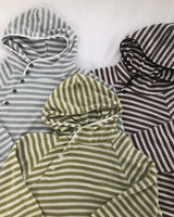 Taen ダイアゴナルボタン ストライプ フードTシャツ