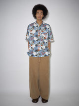 Short-sleeved pure cotton vintage casual floral shirt with texture effect