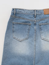Deep Slit Cotton Long Denim Skirt (Light Wash)