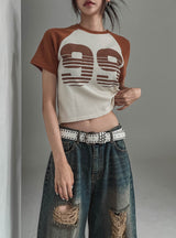 99 Raglan Cropped Knitwear Short-Sleeved