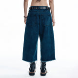 Cut-off Capri Denim Pants - DEEP BLUE