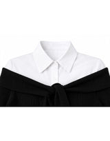 Elly Off-Shoulder Tie Ribbed Long-Sleeve Mini Knit Dress Black
