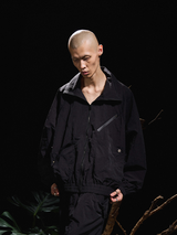 RELABEL 24AW Bug-Owned Form Black Half-High Stand-Up Collar Bat-Sleeve Silhouette Printed Jacket