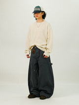 PU Double Knee Carpenter Wide Pants