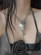 [s.steel] metal flower necklace | 메탈 플라워 드롭 목걸이