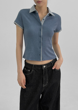 [MADE] Tiniwin Color Combination Short Sleeve Collar Cardigan