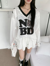 ボウシルキーオーバーフィットレオパードラグビーロングスリーブTシャツ (2 Colors)