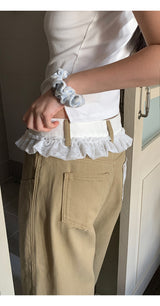 Lace Beige Round Wide Cotton Pants