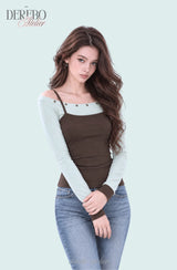 Green block layer long-sleeve T-shirt