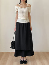 Seersucker Layered Banding Skirt
