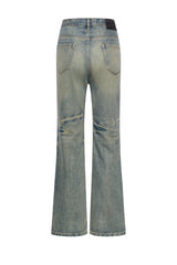 Distressed Washed Whisker Flared Jeans