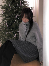 Juke diagonal button high neck knit