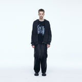 Washing Corduroy Cargo Banding Denim Pants Black