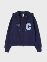 Cパッチジッパーフードジップアップ／ネイビー [Unisex]