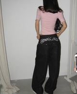 [ back embroidery ] conti dark denim wide pt