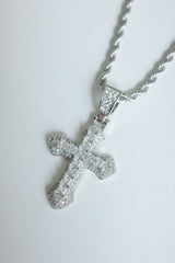 [white] cubic cross necklace | 지르콘 큐빅 십자가 목걸이