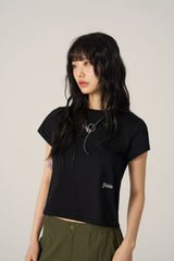 スーピマロゴポイント半袖Tシャツ  - Black