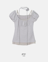 #ハノレイヤードリブ半袖Tシャツ + ローズタイセット (3color)