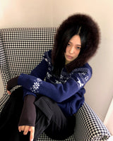 Nua Nordic Fur Two-Way Knit Hood Zip-Up
