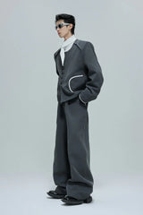 Colorblock Gem Button Tweed Trousers