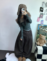 M,XL🤎2サイズ🤎 ダブルピンタックワイドロングバルーンパンツ ❤🤎🖤🩶4カラー