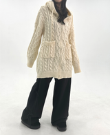 (KNIT DRESS + ZIP-UP) ソフトルーズフィット2WAYケーブルフードニット - 2 COLOR
