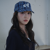 Aロゴ チェック ピルボックス キャップ (Navy Check)