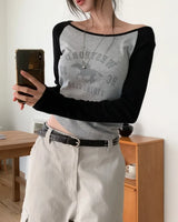 Horse Color Matching Boat Neck Raglan Long Sleeve