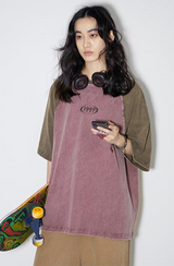 Washed-out American retro style raglan sleeve T-shirt with loose short sleeves and letter print.