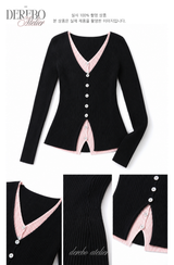 Black Pink Layered Knit Top