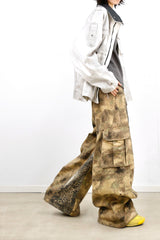 RELABEL Digital-Printed Leopard-Print Camouflage High-Waisted/Low-Waisted Frayed-Edge Patchwork A-Line Studded Workwear Trousers