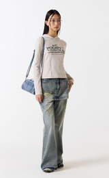 Damage-Layered-Skirt-Denim-Pants - 1COLOR